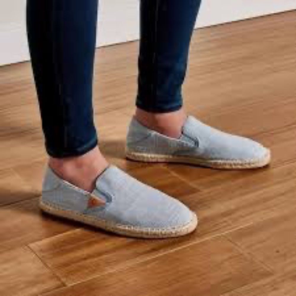Olu Kai Pa'a Kapa Women's Espadrille Breeze Blue Linen Slip On Sz 9.5